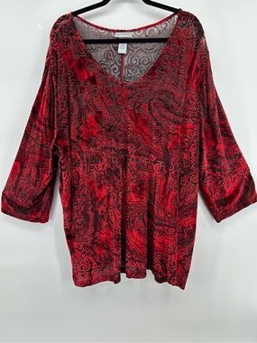 Catherines Red Velvet  Black Mesh Lightweight Beautiful 3/4 Sleeves Women's 2X